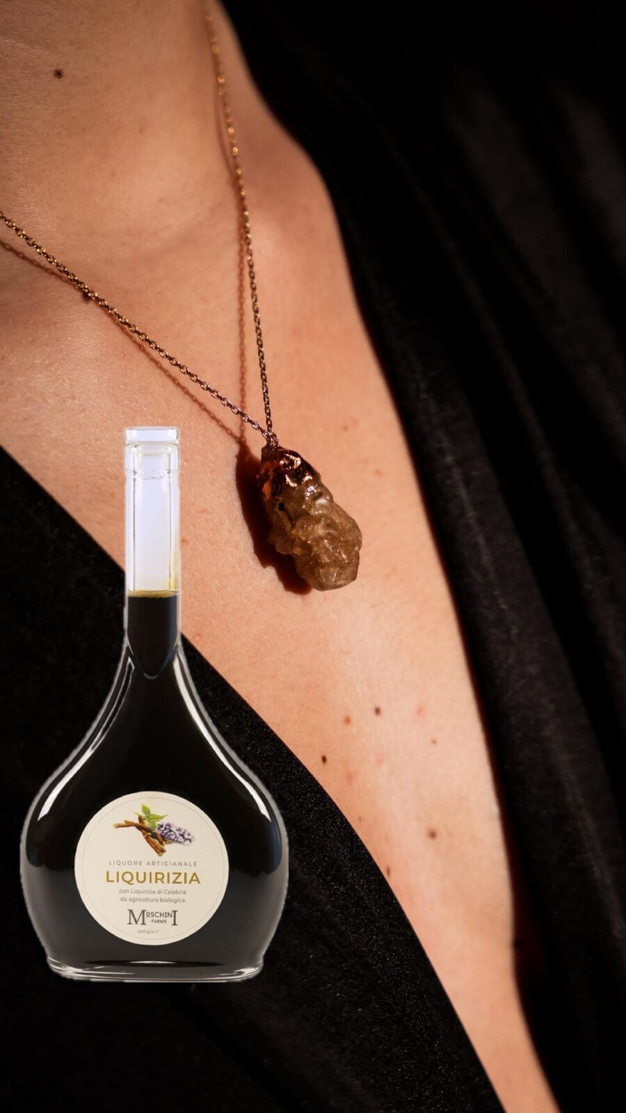 Collana "Pepita" placcata oro 18K con liquore Liquirizia cristallizzato